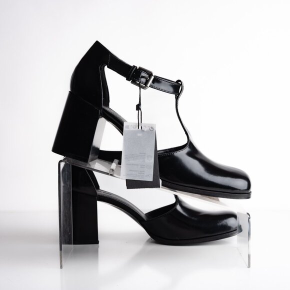 Massimo Dutti Womens Leather Heels Mary Janes Black US 9 EU 40 NWB 1414/450 - Picture 6 of 8